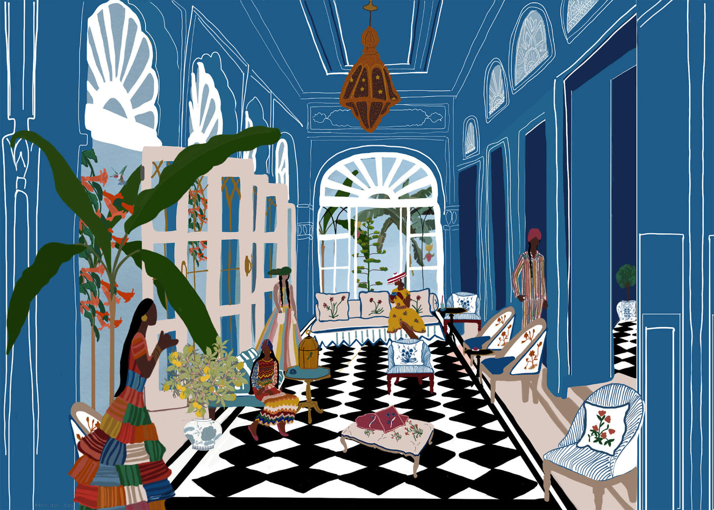 Palladio Blue – illustration of Bar Palladio in Jaipur, India, by Maria Aurora Zeiss