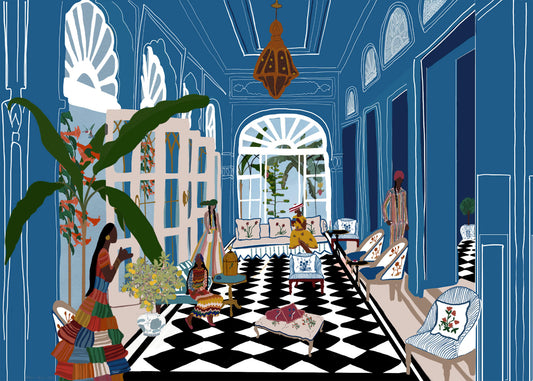 Palladio Blue – illustration of Bar Palladio in Jaipur, India, by Maria Aurora Zeiss