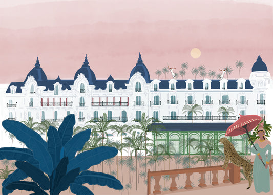 A Match on the Roof – illustration of Hôtel de Paris in Monte-Carlo, Monaco, by Maria Aurora Zeiss.