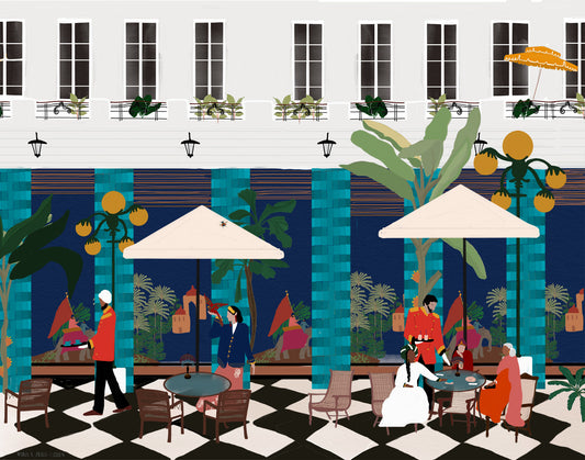 The Veranda – illustration of The Imperial hotel in Delhi, India, by Maria Aurora Zeiss