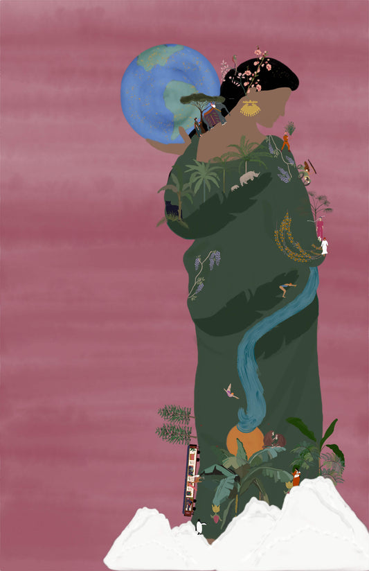 Mother Earth – poetic illustration inspired by the story of Mother Beyond, symbolizing nature, nurturing, and inner stillness, by Maria Aurora Zeiss.
