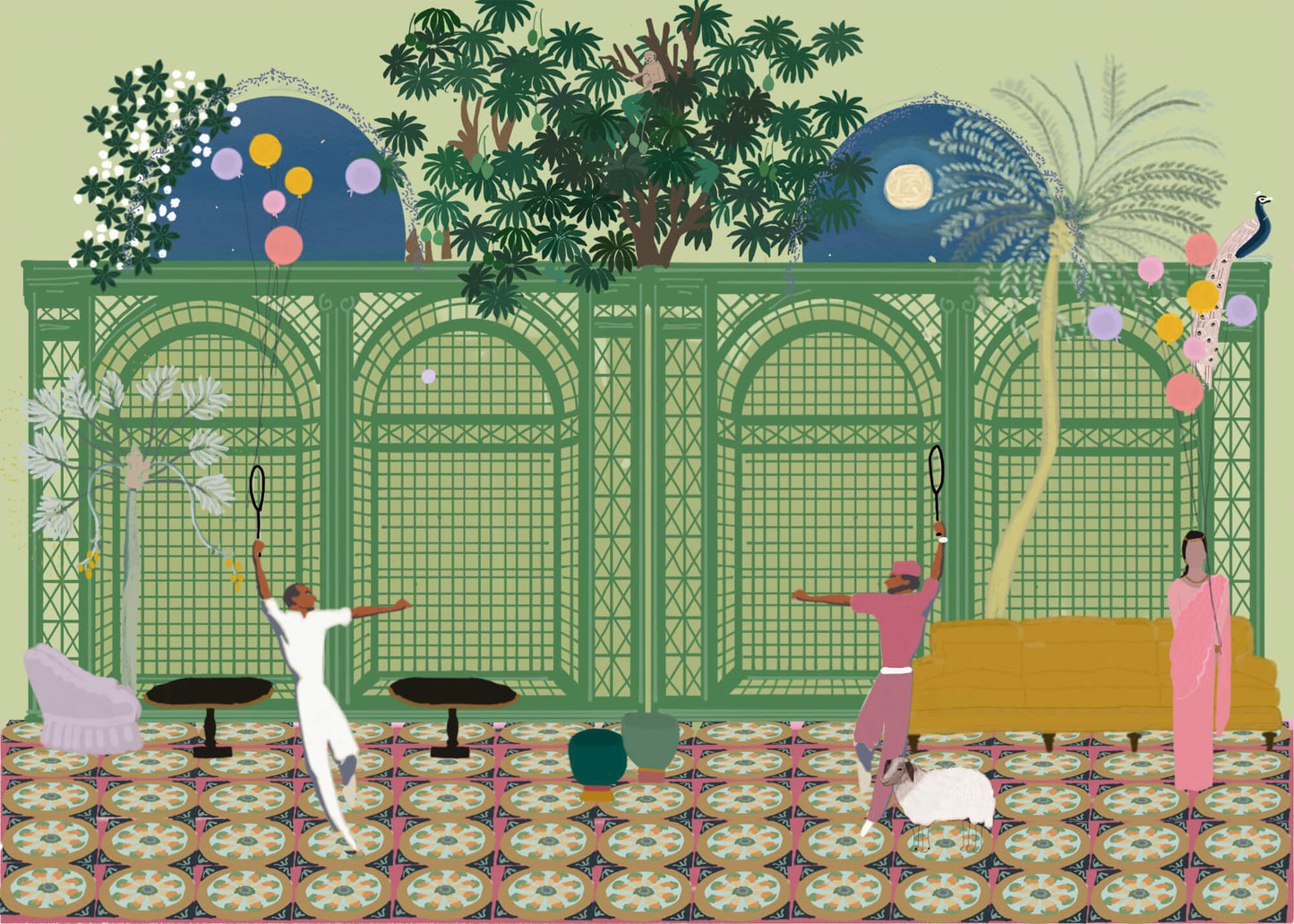 Tennis Fun – a lighthearted, vintage-style illustration celebrating the joy of the game, by Maria Aurora Zeiss
