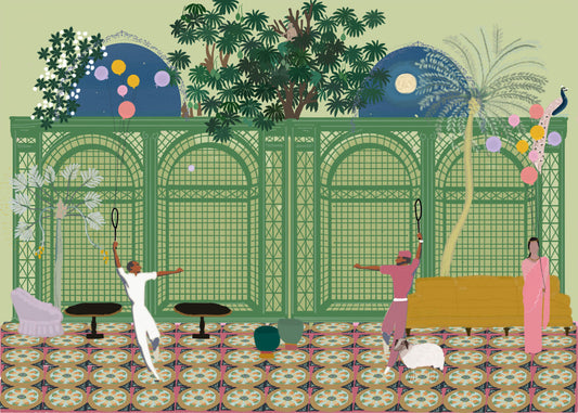 Tennis Fun – a lighthearted, vintage-style illustration celebrating the joy of the game, by Maria Aurora Zeiss
